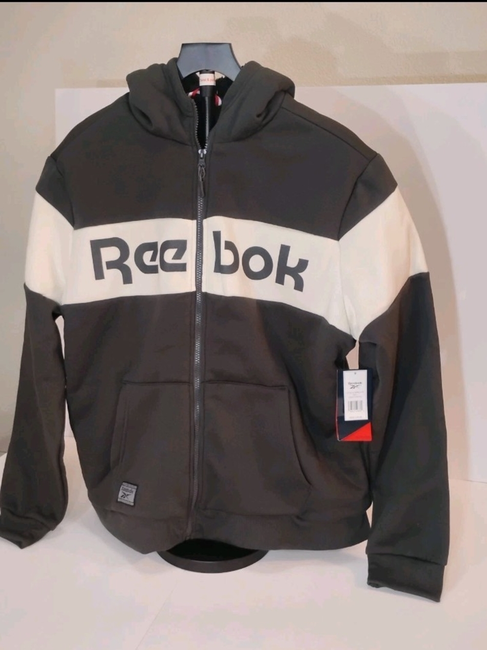 NWT Reebok Mens Full Zip Sherpa Lined Hoodie Jacket Charcoal Size L MSRP $80